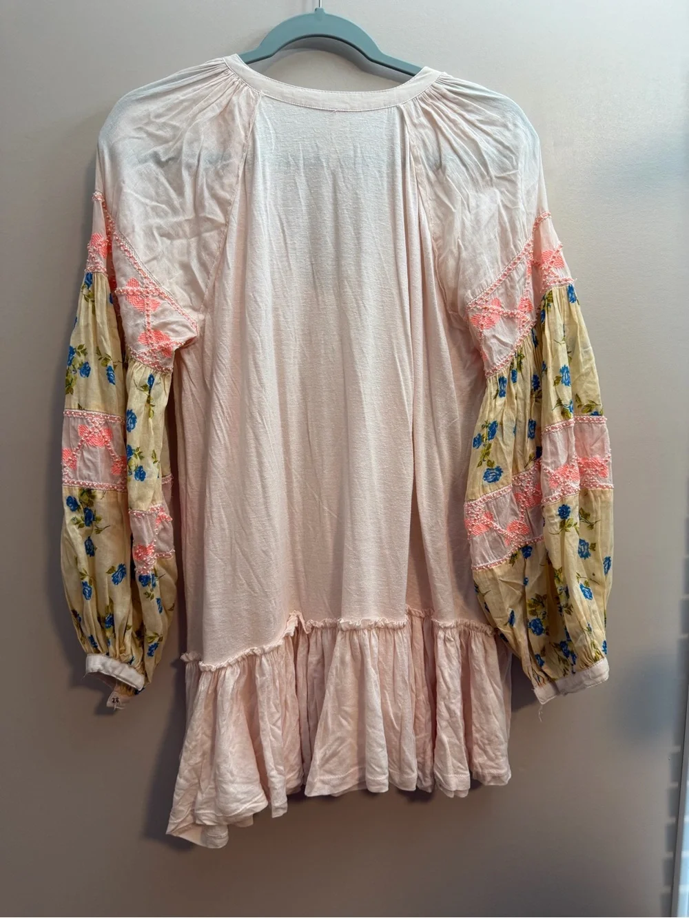 Free People Blush Peasant Tunic with Floral Balloon Sleeves